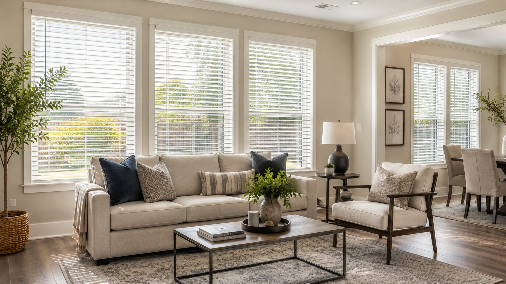 Sunny, modern living room with new blinds from Petra